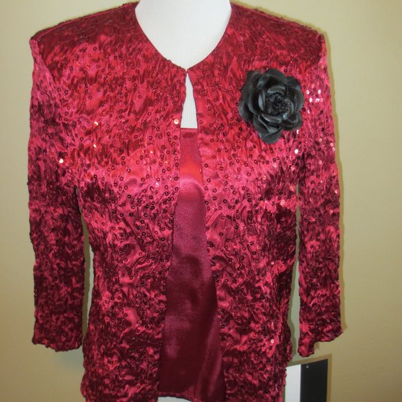 J.S. BOUTIQUE Jackets & Blazers - J.S. BOUTIQUE RED SEQUINED 3/4 SLEEVED JACKED WITH SILKY TANK TOP LARGE, NWT